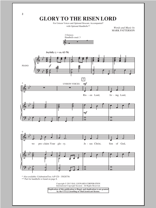 Mark Patterson Glory To the Risen Lord sheet music notes and chords arranged for Choir