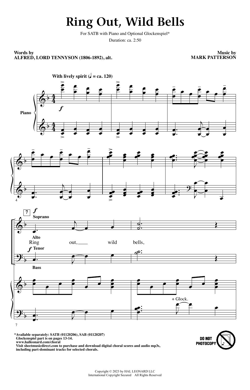 Mark Patterson Ring Out, Wild Bells sheet music notes and chords arranged for SATB Choir