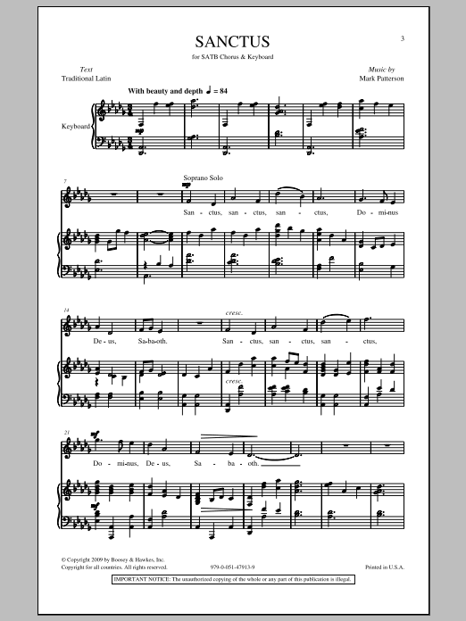 Mark Patterson Sanctus sheet music notes and chords arranged for SATB Choir