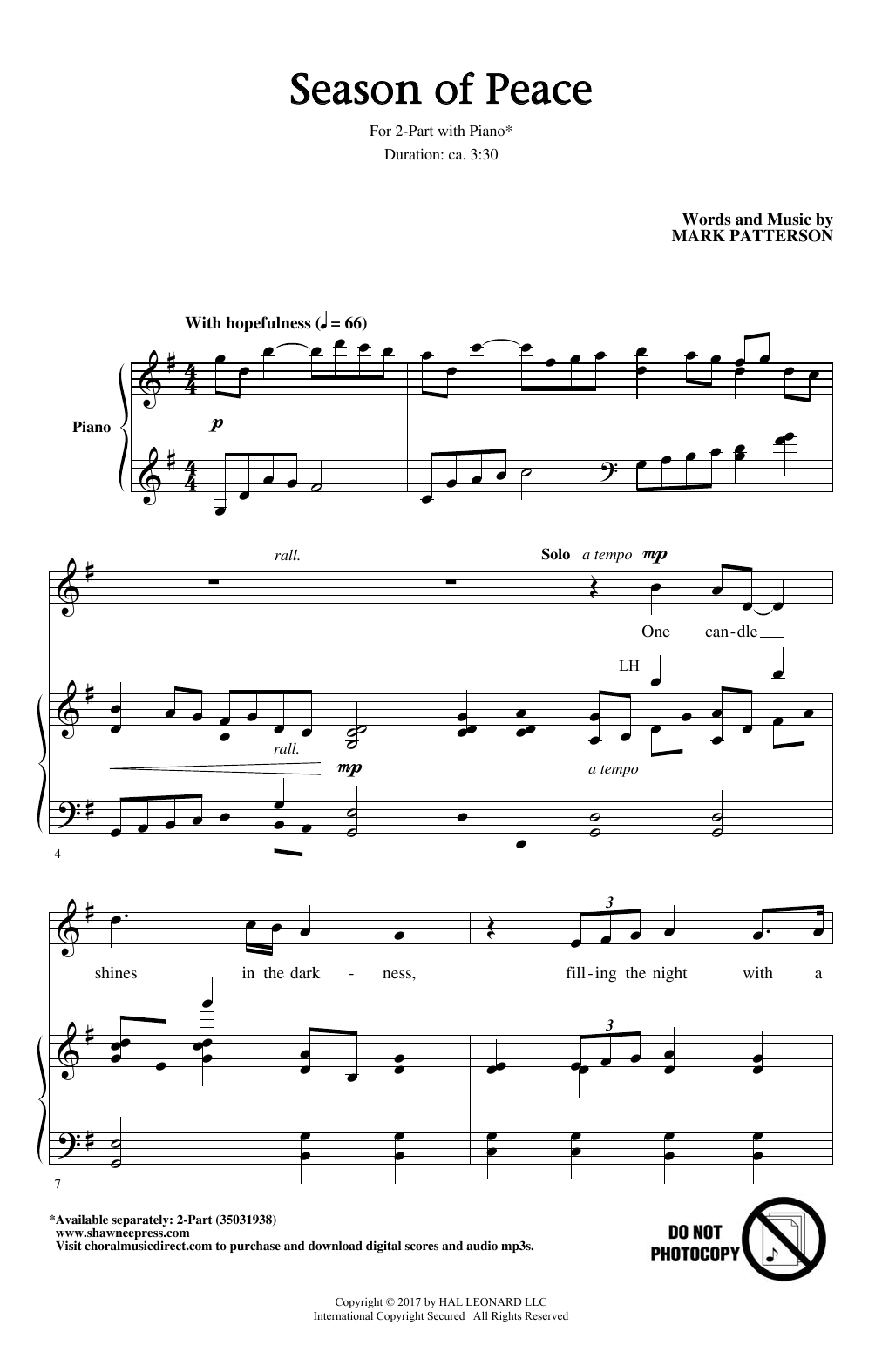 Mark Patterson Season Of Peace sheet music notes and chords arranged for 2-Part Choir