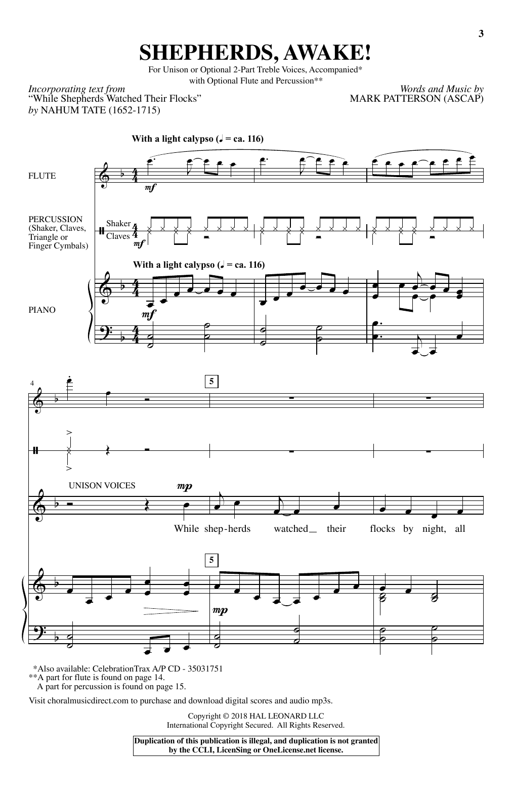 Mark Patterson Shepherds. Awake! sheet music notes and chords arranged for Choir