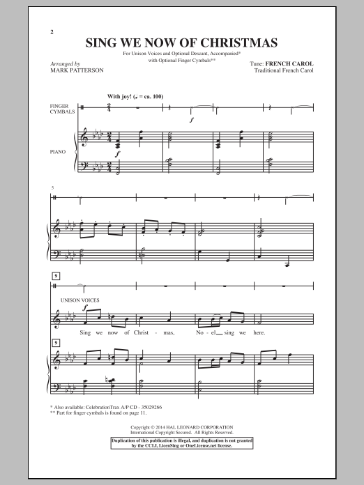 Mark Patterson Sing We Now Of Christmas sheet music notes and chords arranged for Choir