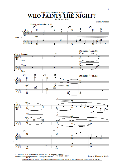 Mark Patterson Who Paints The Night? sheet music notes and chords arranged for SATB Choir
