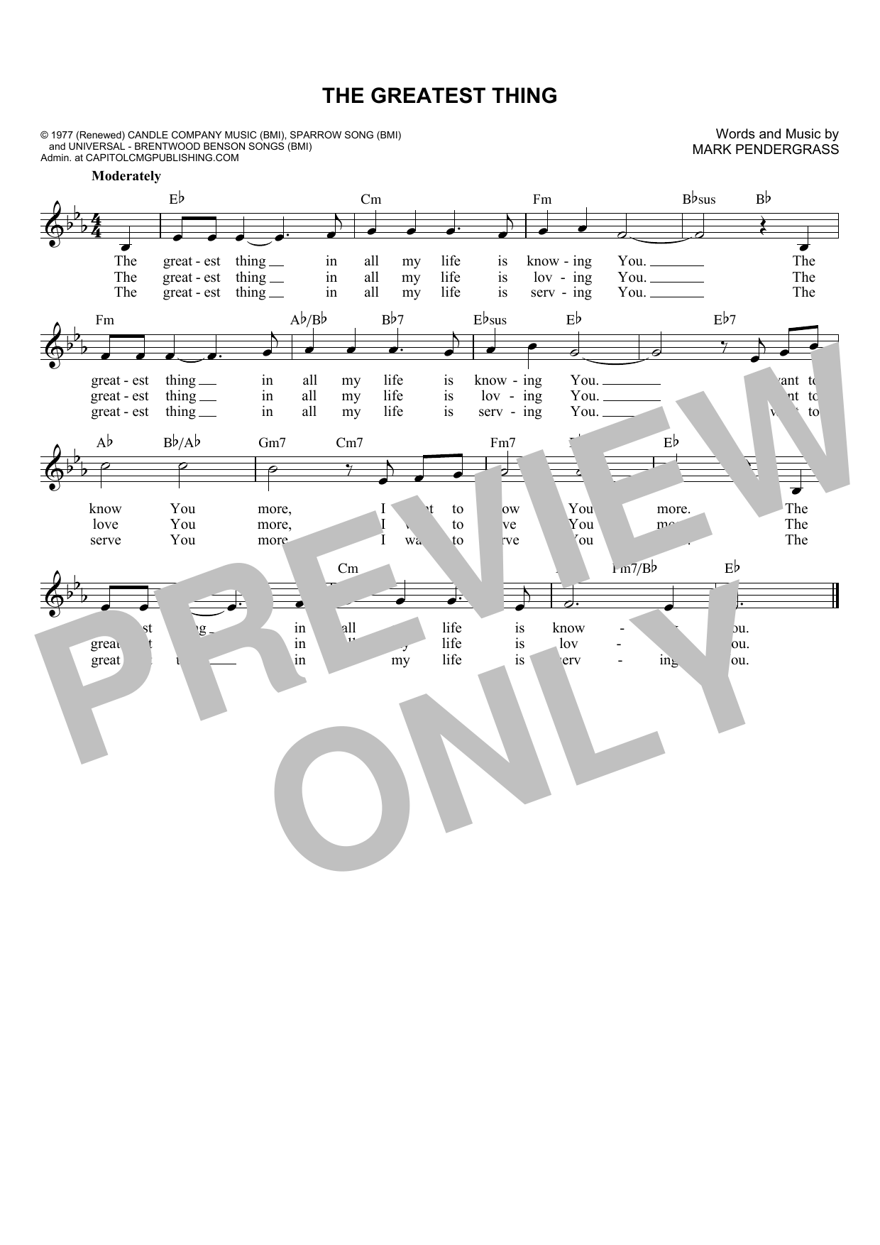 Mark Pendergrass The Greatest Thing sheet music notes and chords arranged for Lead Sheet / Fake Book