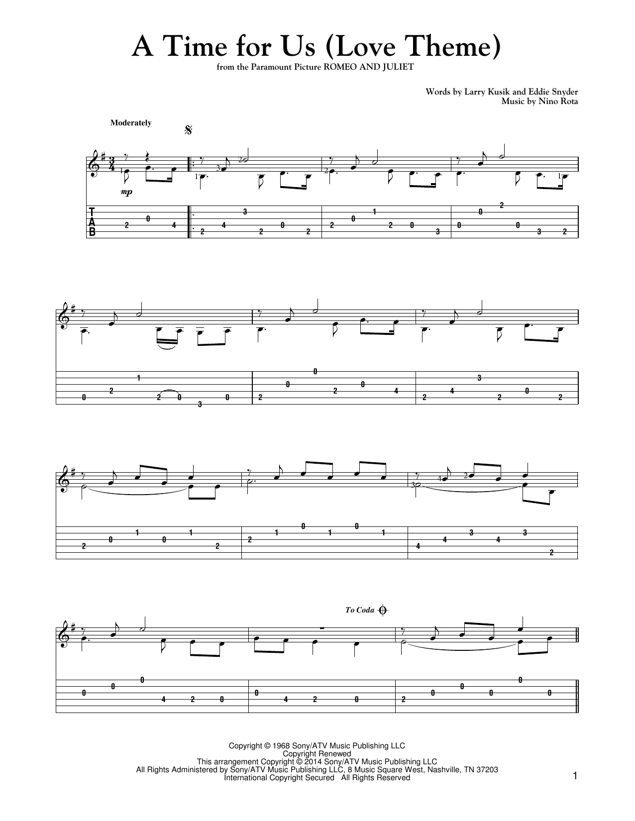 Mark Phillips A Time For Us (Love Theme) sheet music notes and chords arranged for Solo Guitar