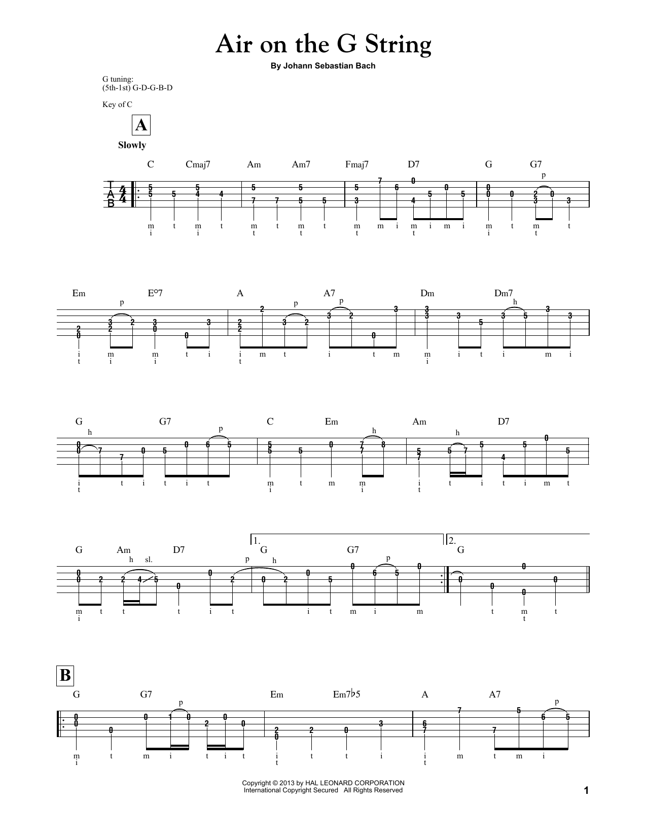 Mark Phillips Air (Air On The G String) sheet music notes and chords arranged for Banjo Tab