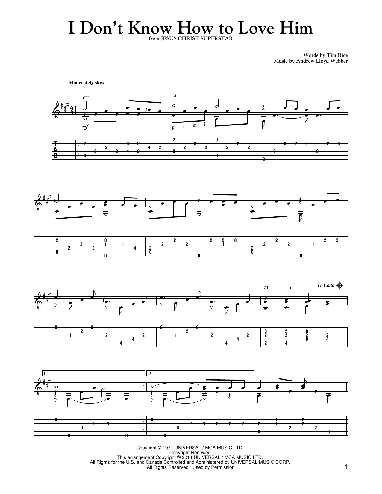 Mark Phillips I Don't Know How To Love Him sheet music notes and chords arranged for Solo Guitar