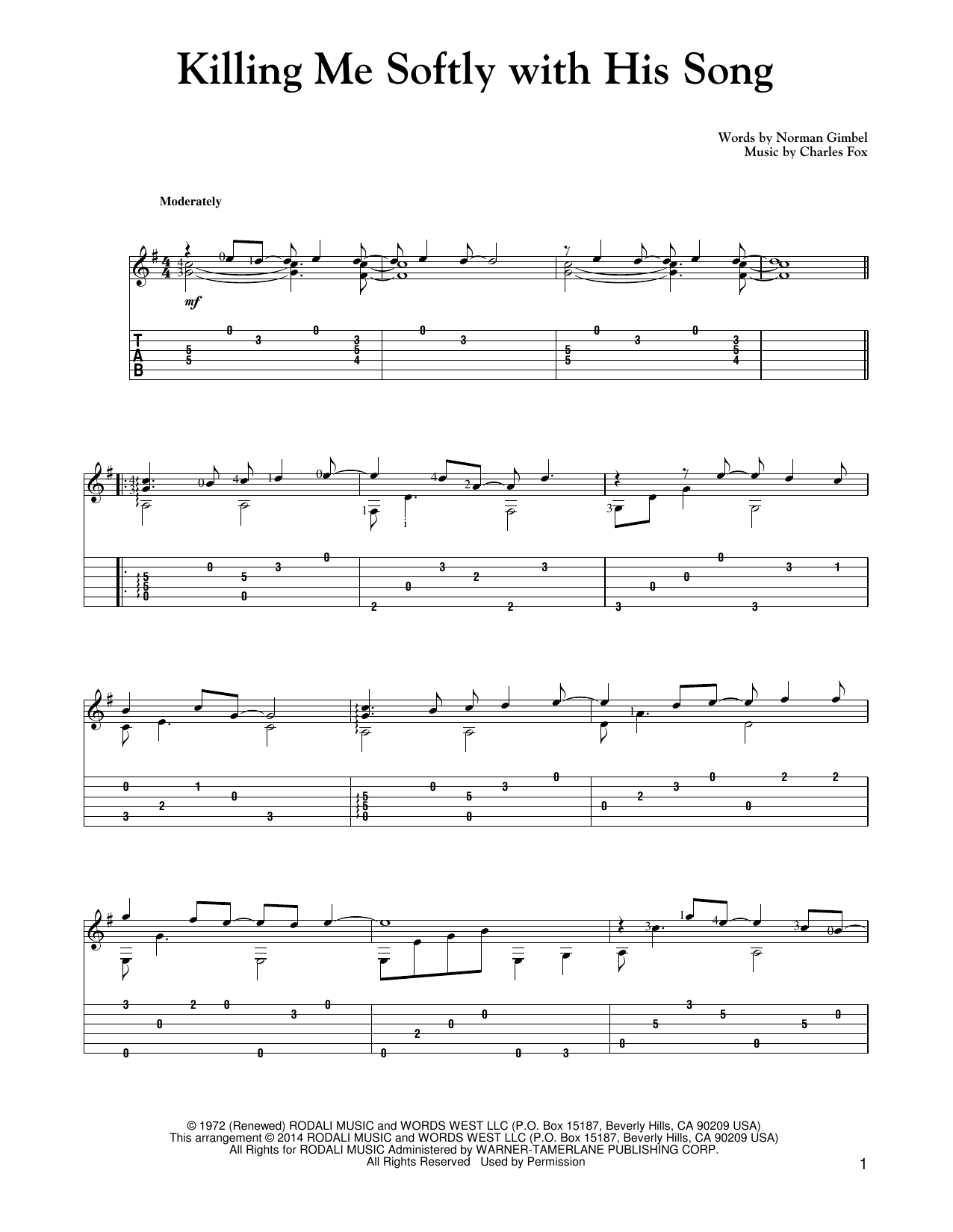 Mark Phillips Killing Me Softly With His Song sheet music notes and chords arranged for Solo Guitar