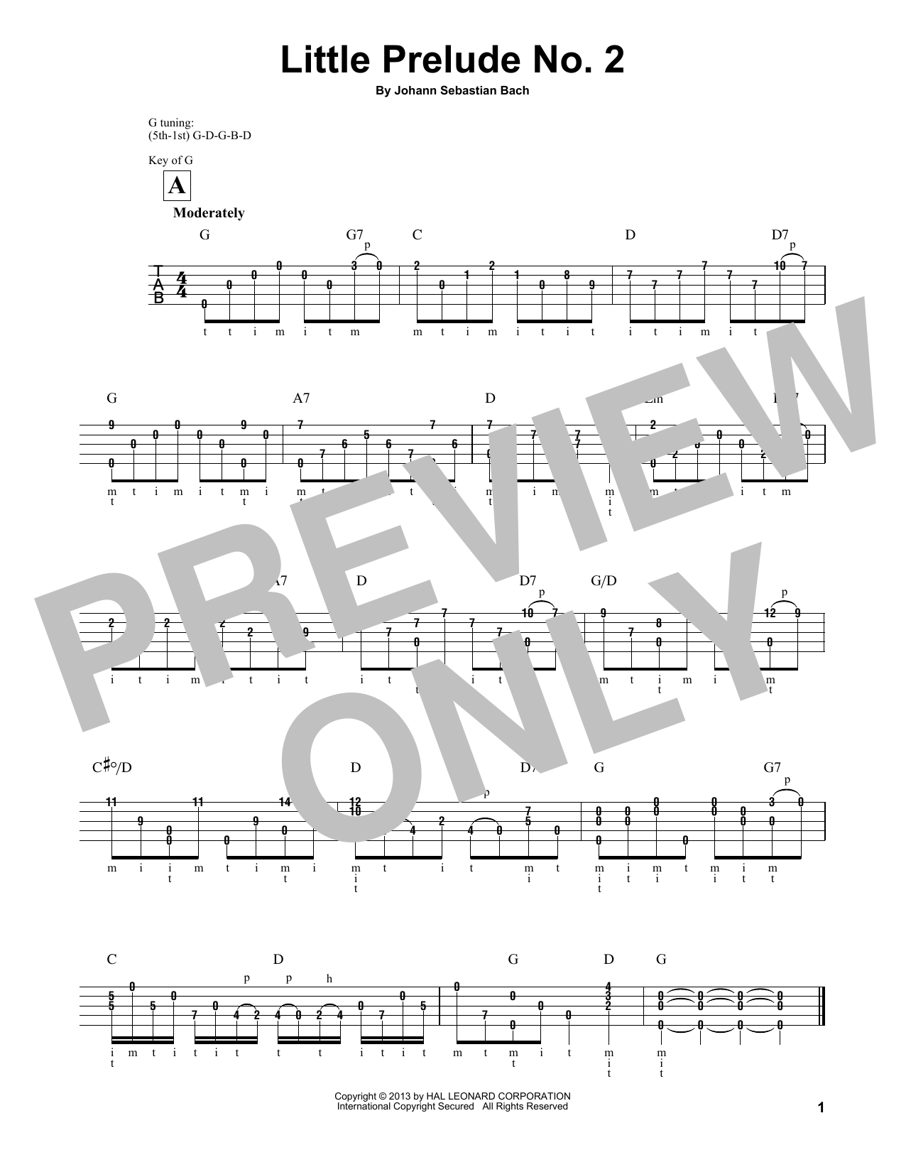 Mark Phillips Little Prelude No. 2 in C Major sheet music notes and chords arranged for Banjo Tab