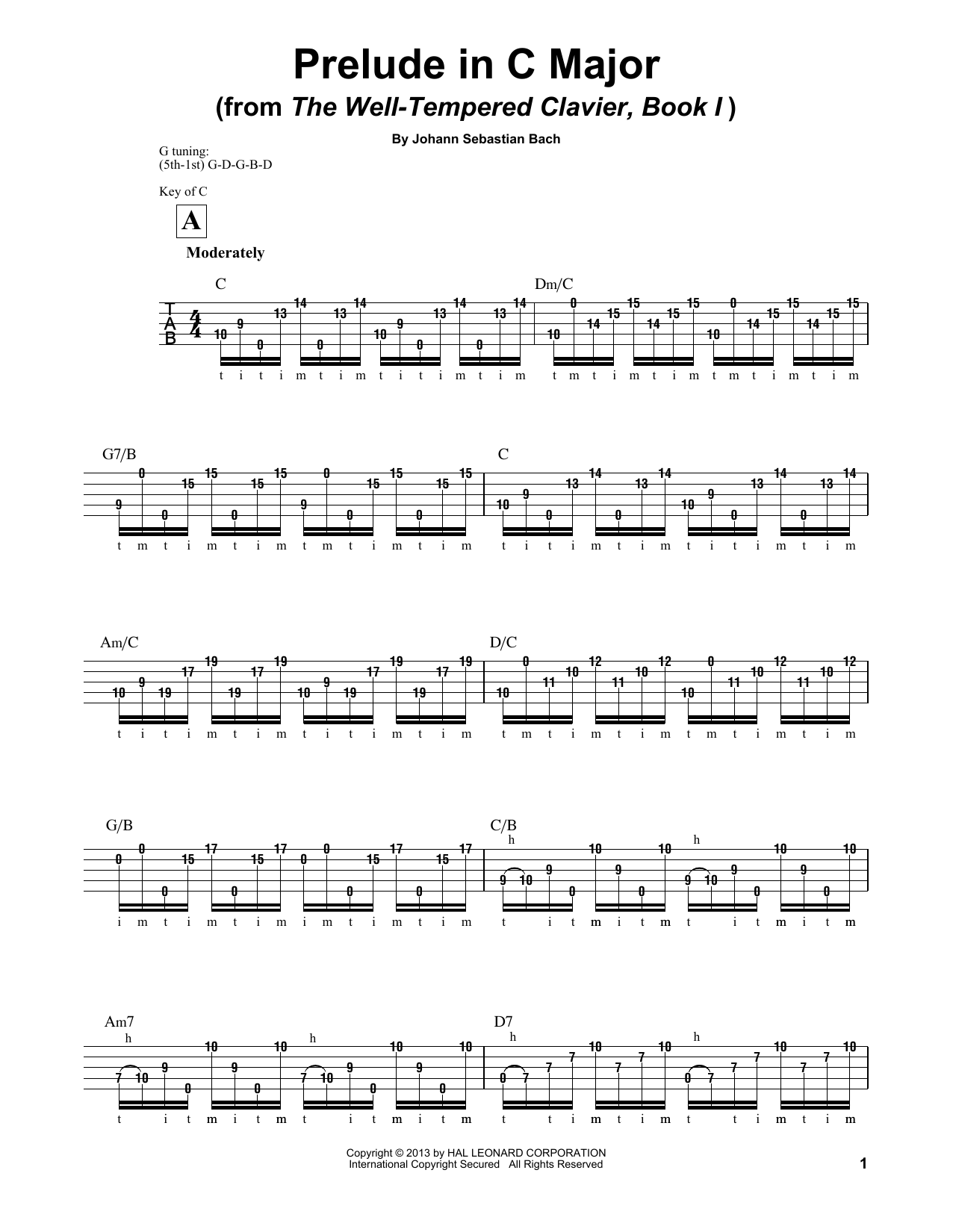 Mark Phillips Prelude in C Major sheet music notes and chords arranged for Banjo Tab