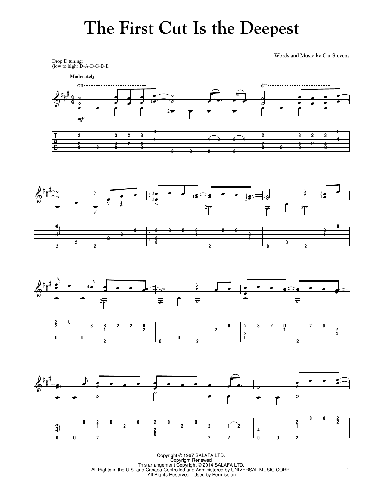 Mark Phillips The First Cut Is The Deepest sheet music notes and chords arranged for Solo Guitar