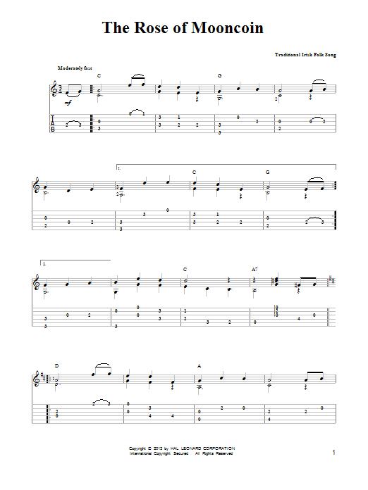 Mark Phillips The Rose Of Mooncoin sheet music notes and chords arranged for Easy Guitar Tab