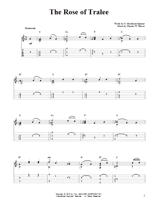 Mark Phillips The Rose Of Tralee sheet music notes and chords arranged for Easy Guitar Tab