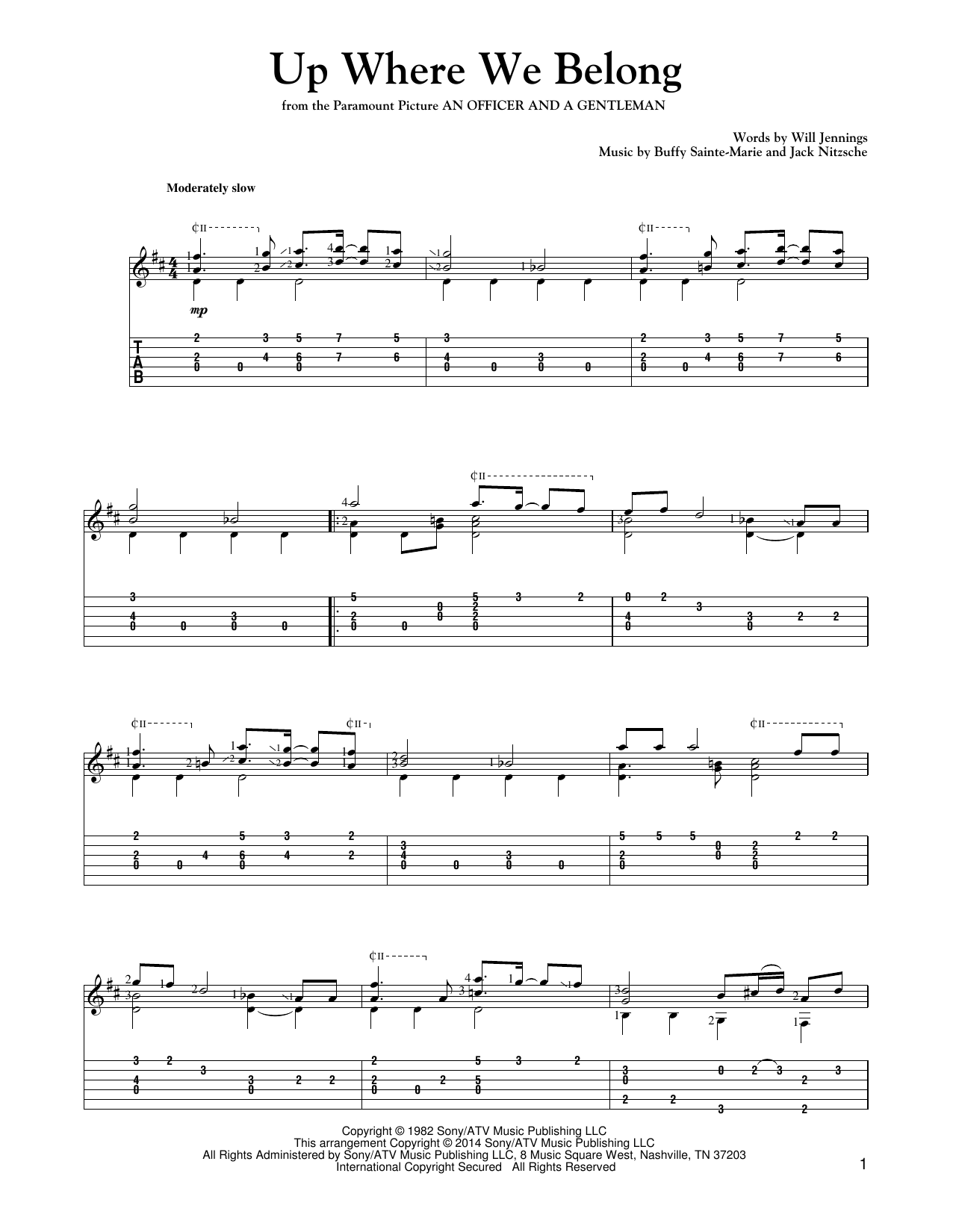 Mark Phillips Up Where We Belong sheet music notes and chords arranged for Solo Guitar