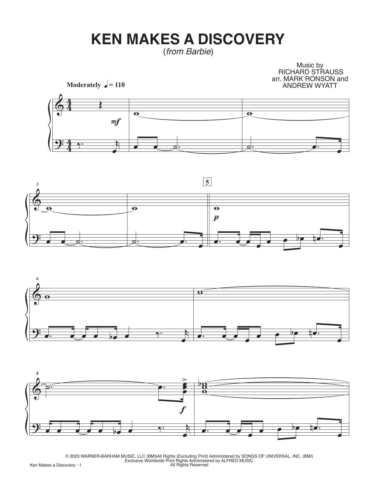 Mark Ronson and Andrew Wyatt Ken Makes A Discovery (from Barbie) sheet music notes and chords arranged for Piano Solo