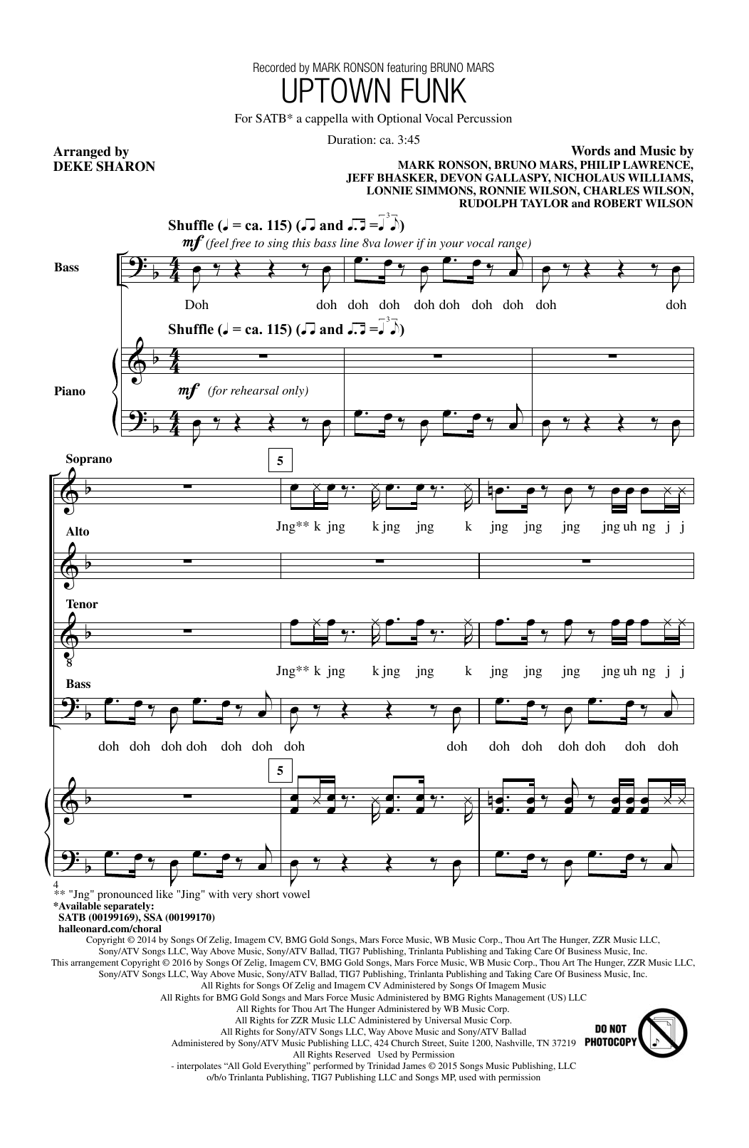Mark Ronson Uptown Funk (feat. Bruno Mars) (arr. Deke Sharon) sheet music notes and chords arranged for SSA Choir