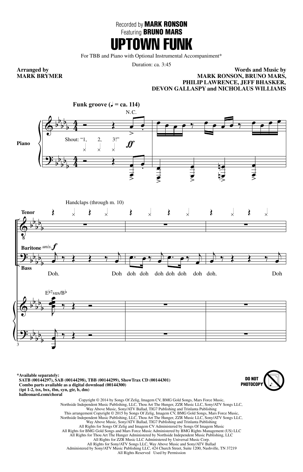 Mark Ronson Uptown Funk (feat. Bruno Mars) (arr. Mark Brymer) sheet music notes and chords arranged for SATB Choir