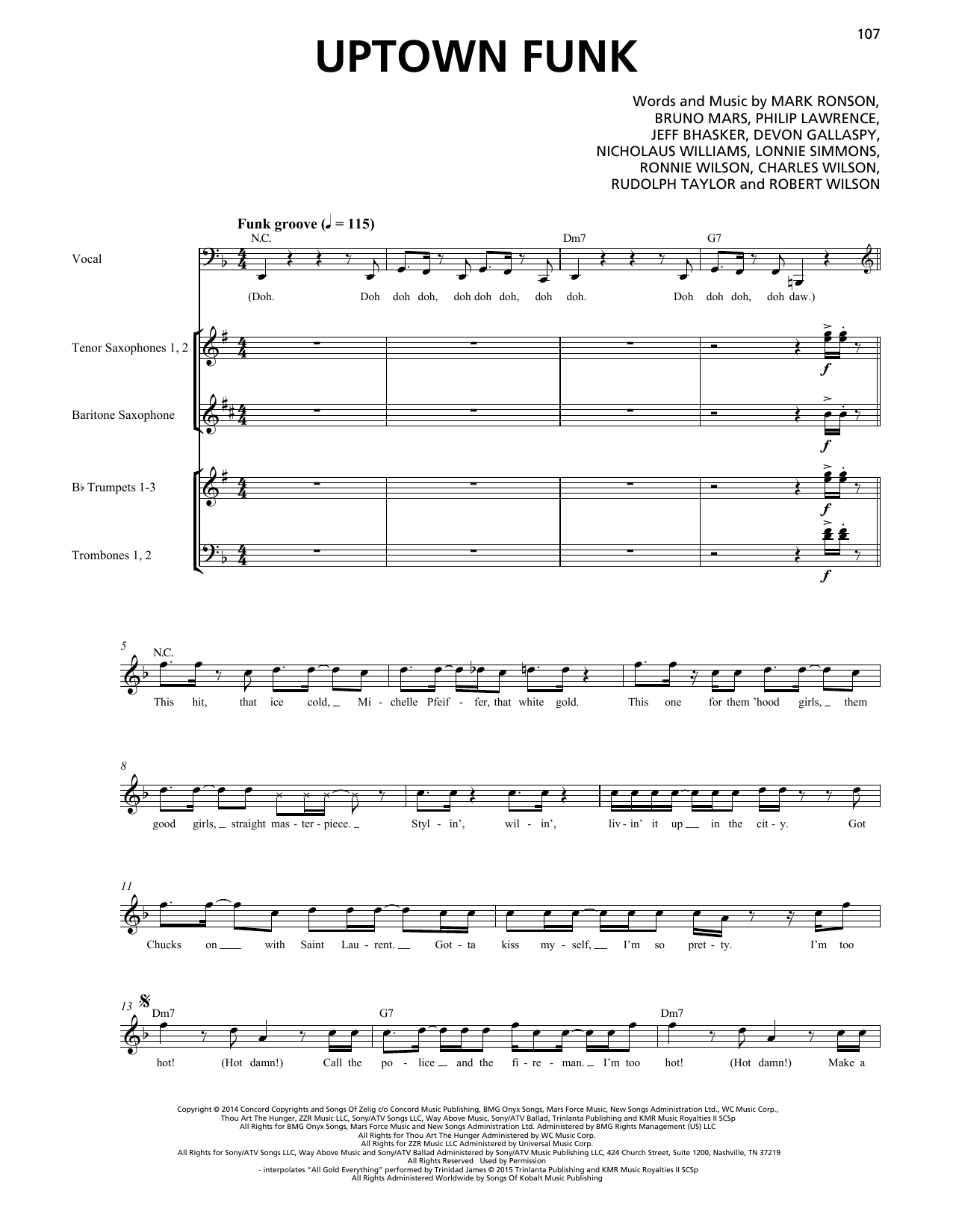 Mark Ronson Uptown Funk (feat. Bruno Mars) (Horn Section) sheet music notes and chords arranged for Transcribed Score