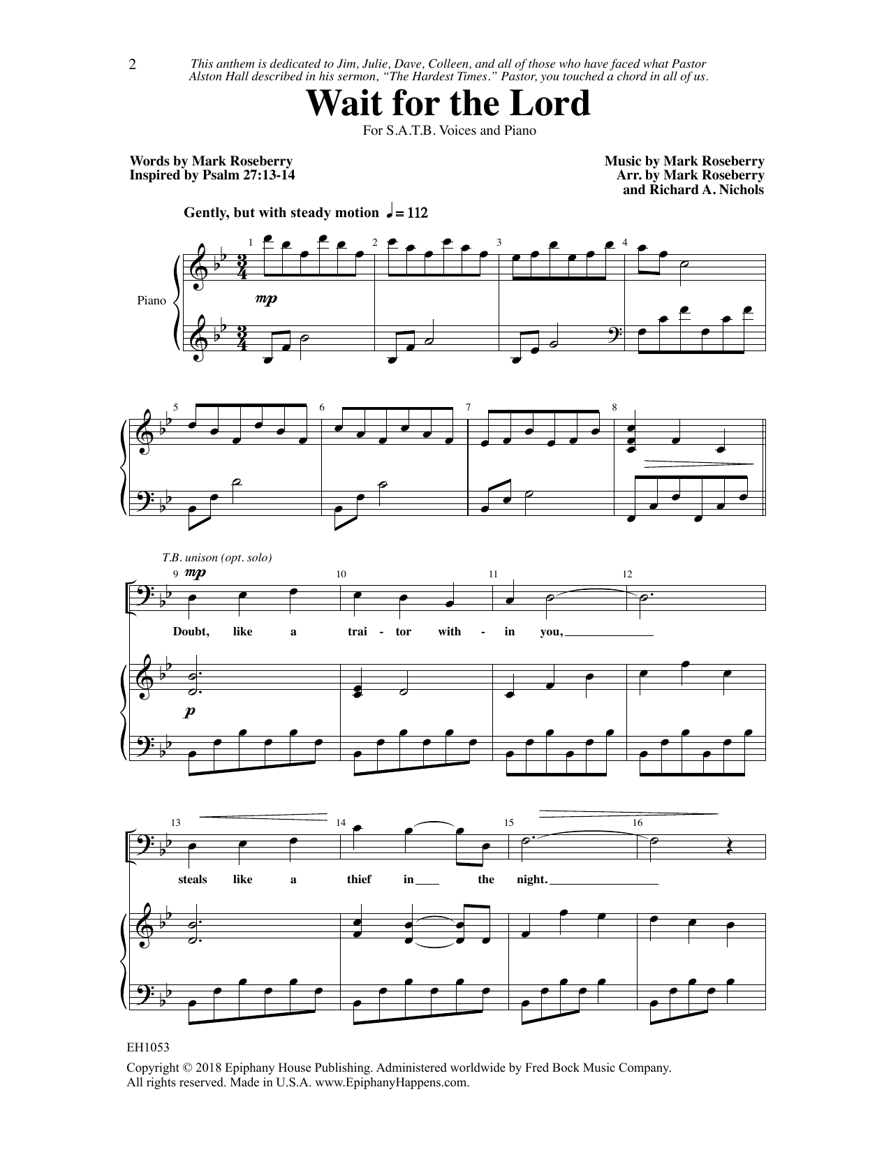 Mark Roseberry Wait for the Lord sheet music notes and chords arranged for SATB Choir