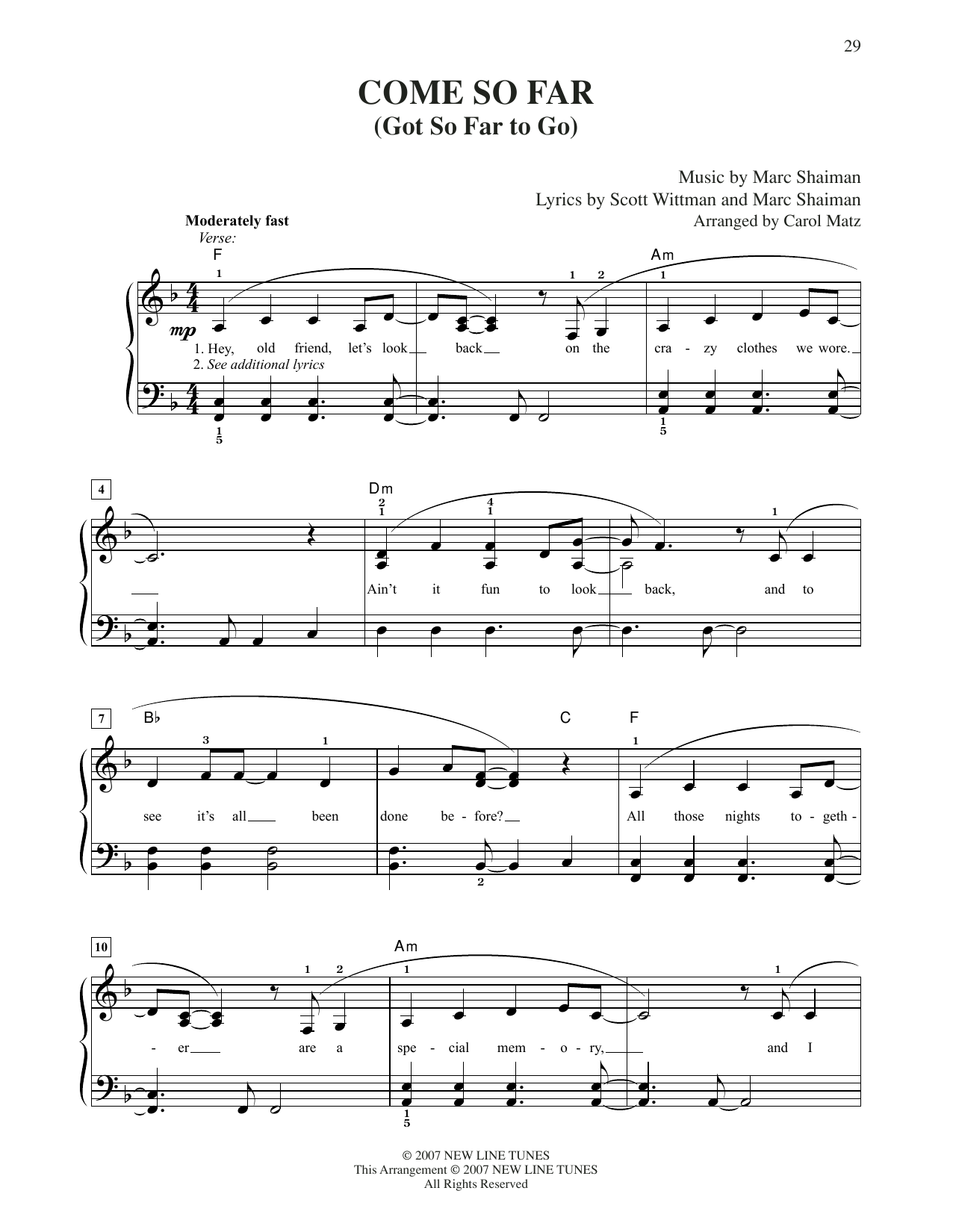 Mark Shaiman Come So Far (Got So Far To Go) (from Hairspray) (arr. Carol Matz) sheet music notes and chords arranged for Easy Piano