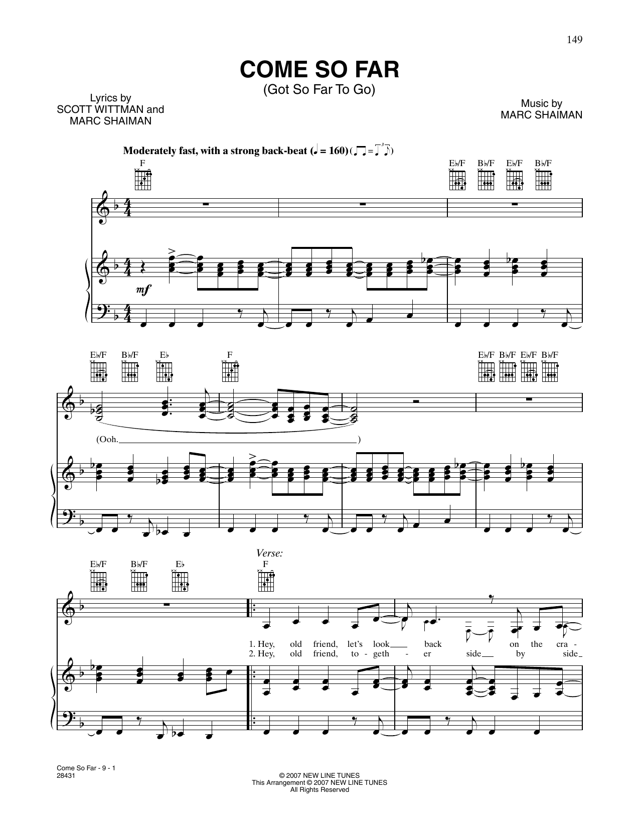 Mark Shaiman Come So Far (Got So Far To Go) (from Hairspray) sheet music notes and chords arranged for Piano, Vocal & Guitar Chords (Right-Hand Melody)