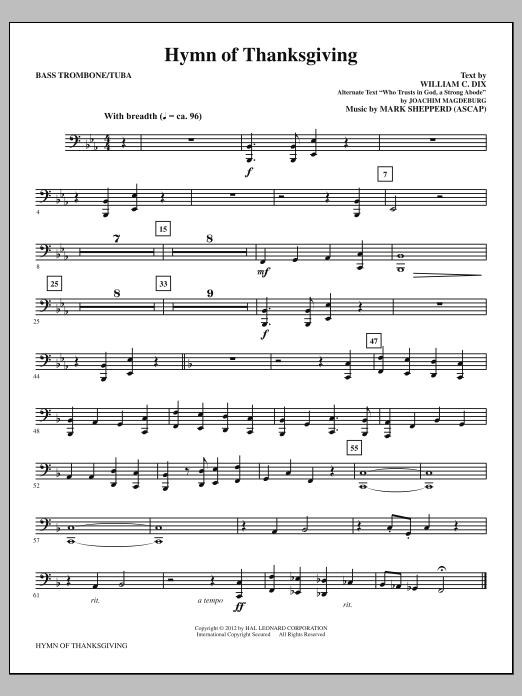 Mark Shepperd Hymn Of Thanksgiving - Bass Trombone/Tuba sheet music notes and chords arranged for Choir Instrumental Pak