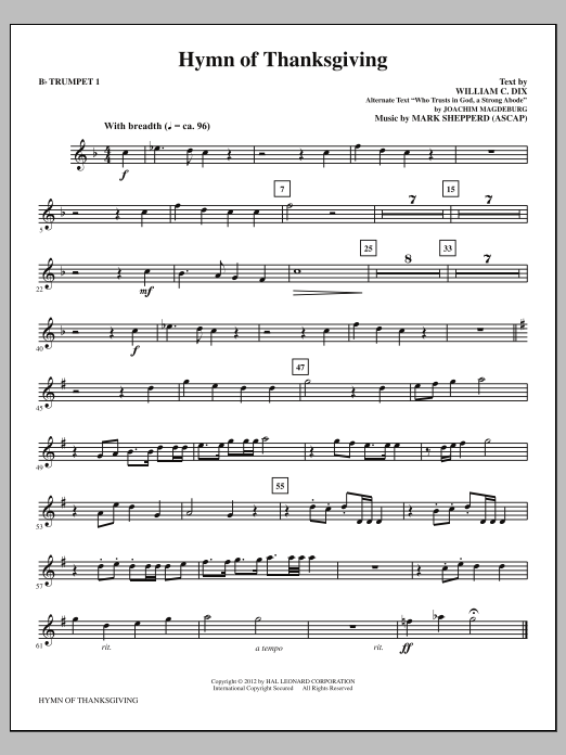 Mark Shepperd Hymn Of Thanksgiving - Bb Trumpet 1 sheet music notes and chords arranged for Choir Instrumental Pak