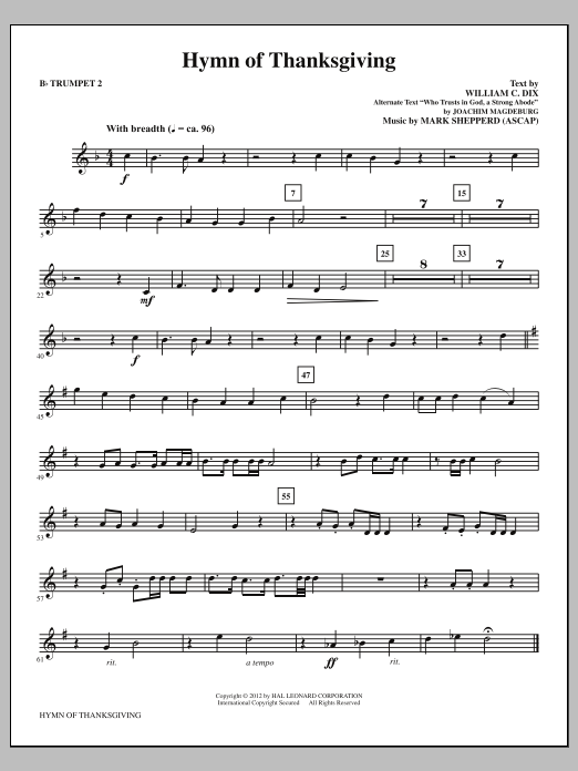 Mark Shepperd Hymn Of Thanksgiving - Bb Trumpet 2 sheet music notes and chords arranged for Choir Instrumental Pak