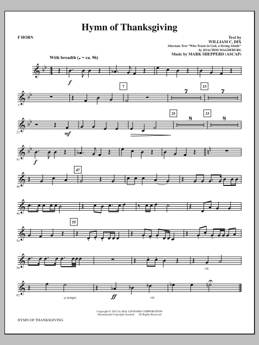 Mark Shepperd Hymn Of Thanksgiving - F Horn sheet music notes and chords arranged for Choir Instrumental Pak