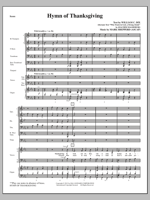 Mark Shepperd Hymn Of Thanksgiving - Full Score sheet music notes and chords arranged for Choir Instrumental Pak