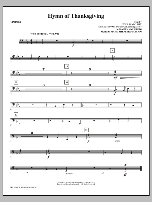 Mark Shepperd Hymn Of Thanksgiving - Timpani sheet music notes and chords arranged for Choir Instrumental Pak