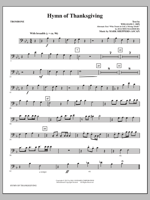 Mark Shepperd Hymn Of Thanksgiving - Trombone sheet music notes and chords arranged for Choir Instrumental Pak
