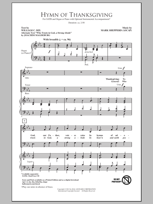 Mark Shepperd Hymn Of Thanksgiving sheet music notes and chords arranged for SATB Choir