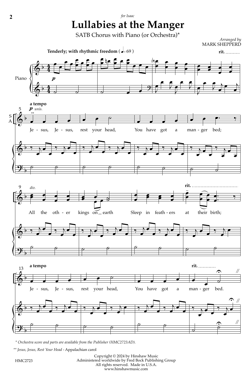 Mark Shepperd Lullabies at the Manger sheet music notes and chords arranged for SATB Choir
