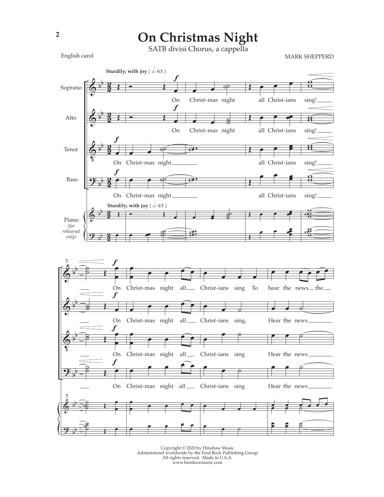 Mark Shepperd On Christmas Night sheet music notes and chords arranged for SATB Choir