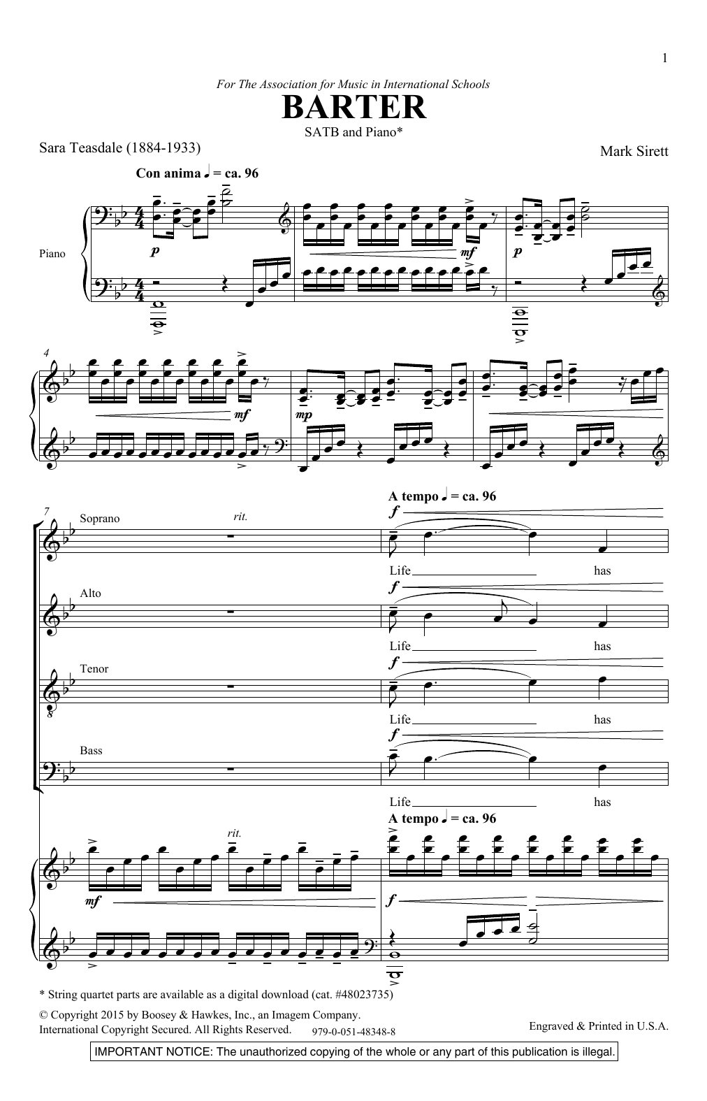Mark Sirett Barter sheet music notes and chords arranged for SATB Choir