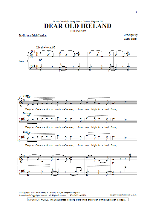Mark Sirett Dear Old Ireland sheet music notes and chords arranged for TBB Choir