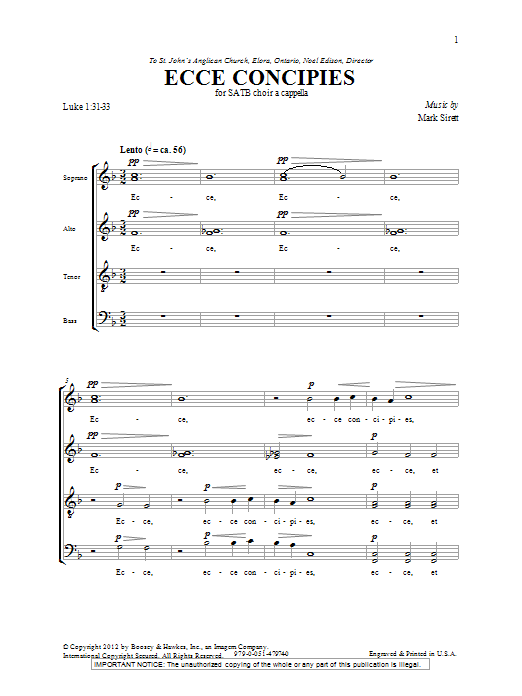 Mark Sirett Ecce Concipies sheet music notes and chords arranged for SATB Choir