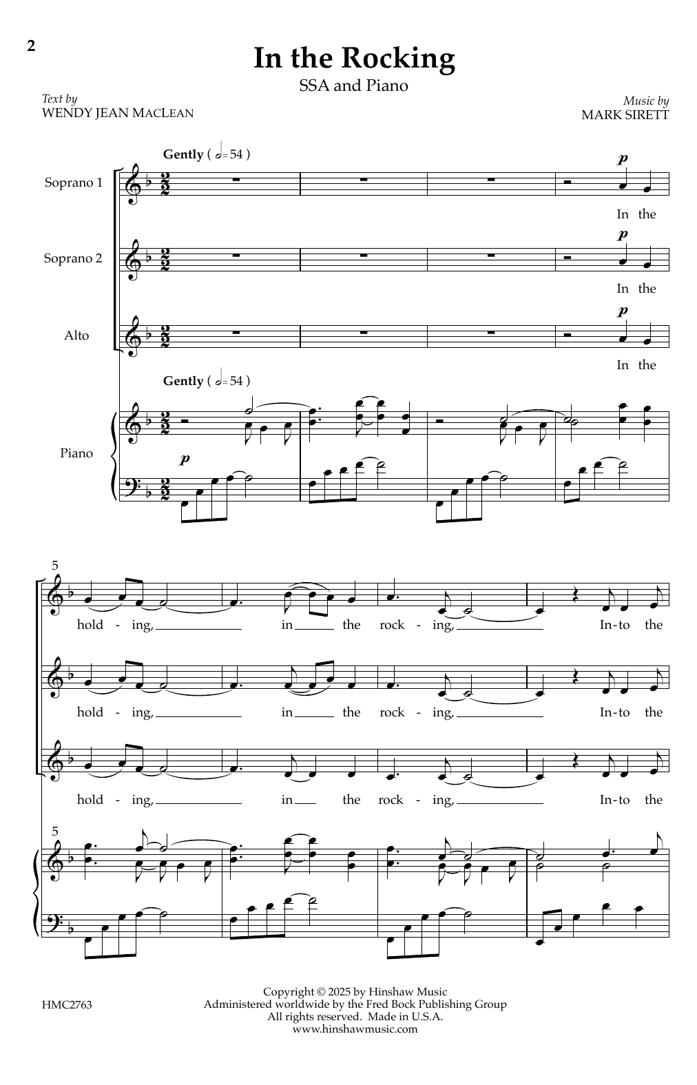 Mark Sirett In the Rocking sheet music notes and chords arranged for SSA Choir