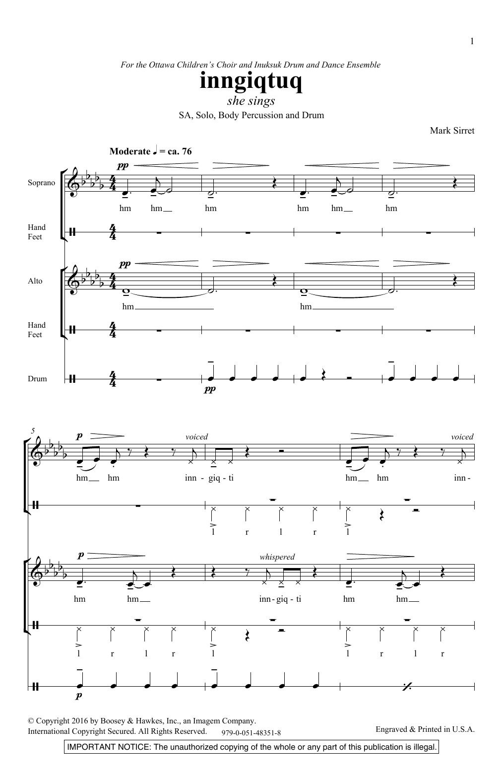 Mark Sirett Inngiqtuq sheet music notes and chords arranged for 2-Part Choir