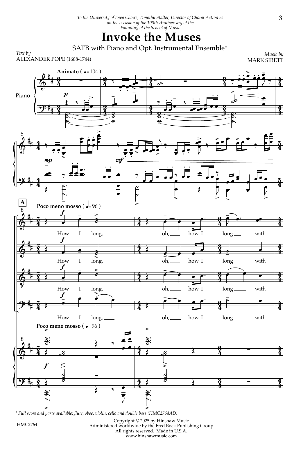 Mark Sirett Invoke the Muses (from To Music - 3rd mvt.) sheet music notes and chords arranged for SATB Choir