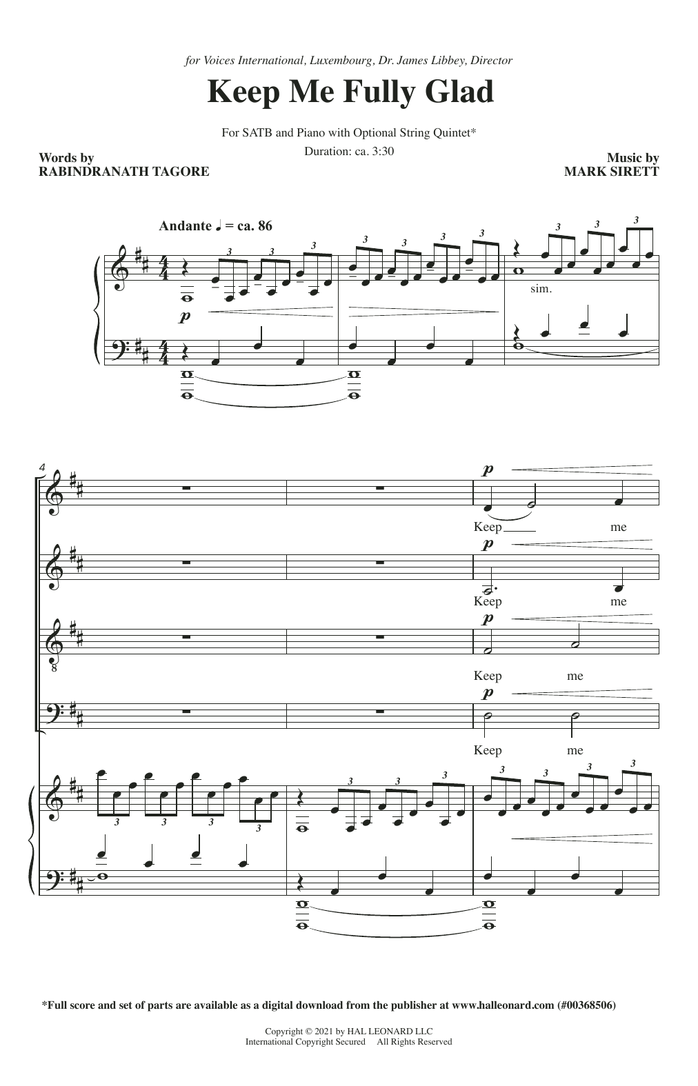 Mark Sirett Keep Me Fully Glad sheet music notes and chords arranged for SATB Choir