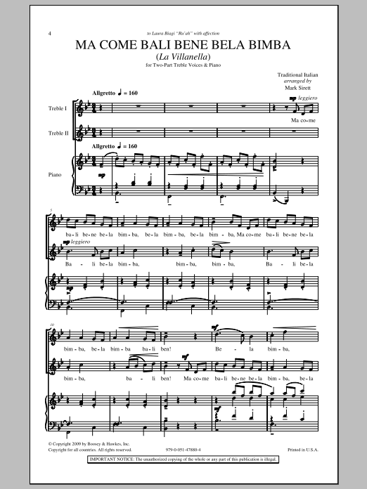 Mark Sirett Ma Come Bali Bela Bimba (La Villanella) sheet music notes and chords arranged for 2-Part Choir