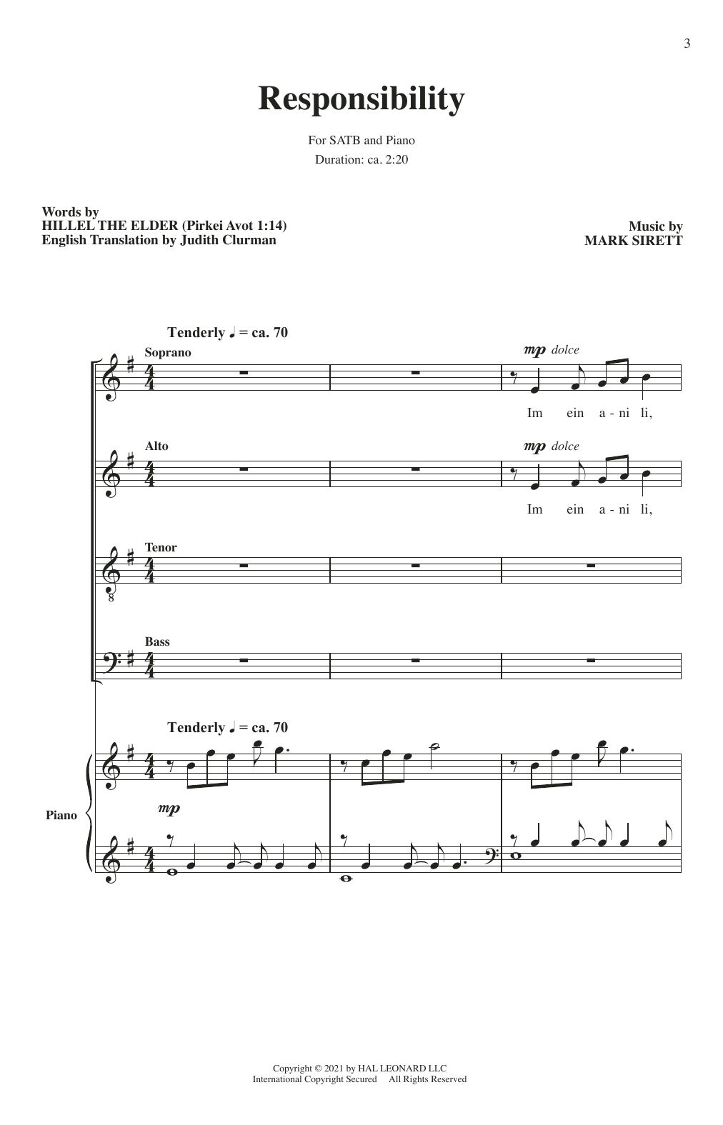 Mark Sirett Responsibility sheet music notes and chords arranged for SSA Choir