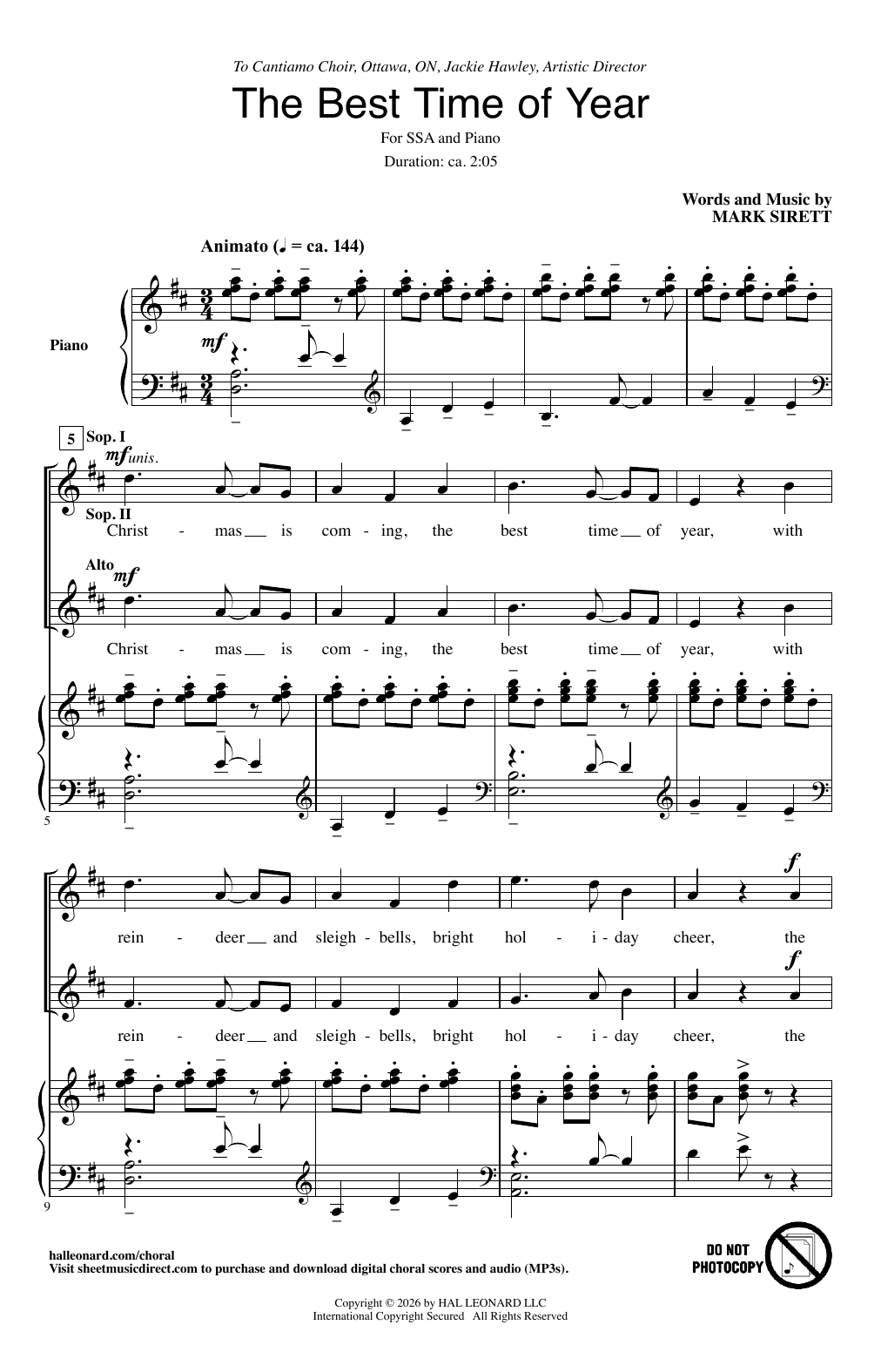 Mark Sirett The Best Time Of Year sheet music notes and chords arranged for SSA Choir
