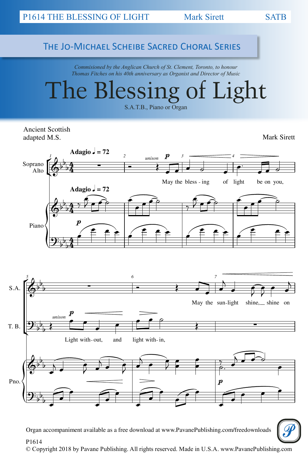 Mark Sirett The Blessing Of Light sheet music notes and chords arranged for SATB Choir