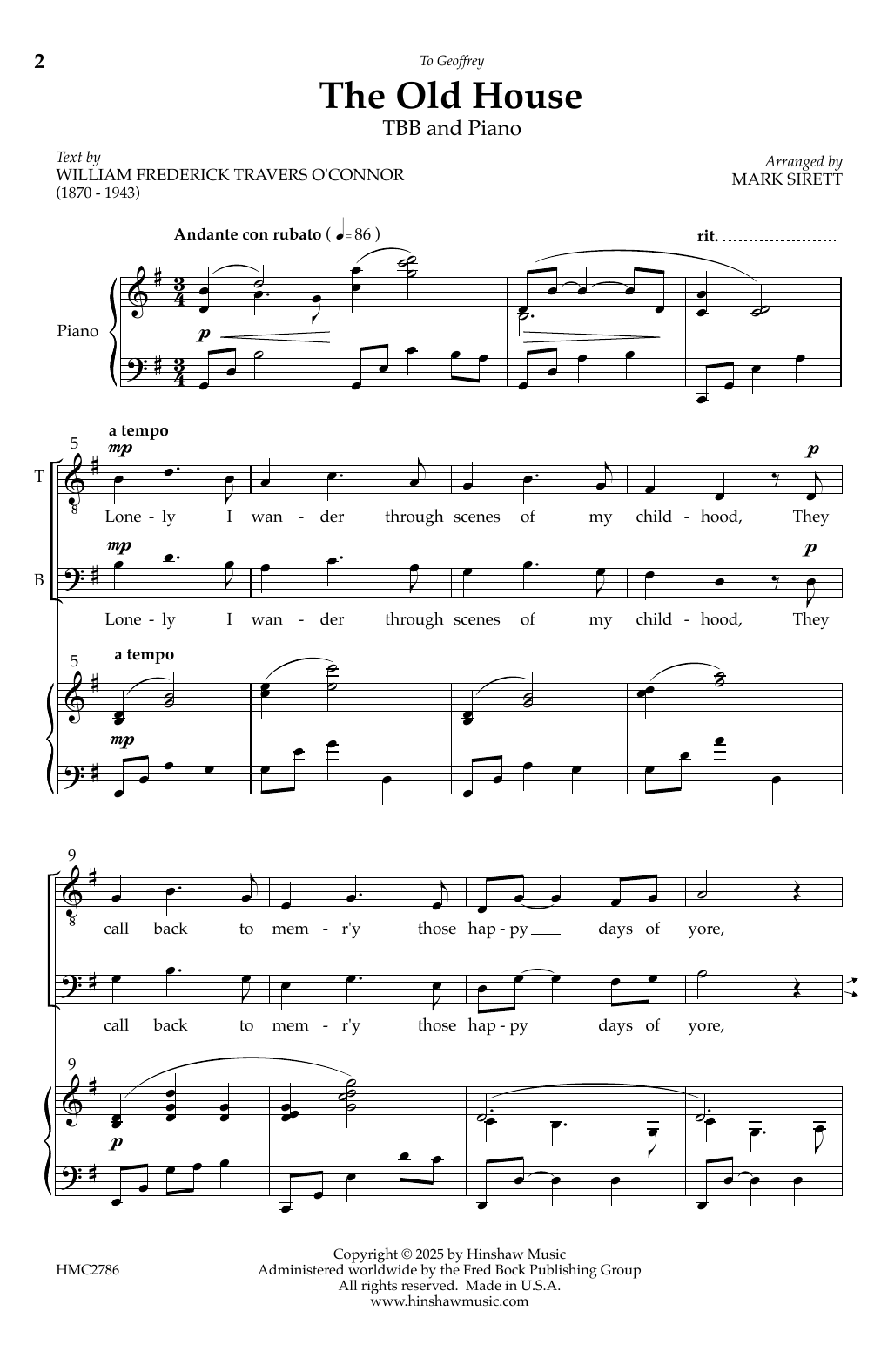 Mark Sirett The Old House sheet music notes and chords arranged for TBB Choir