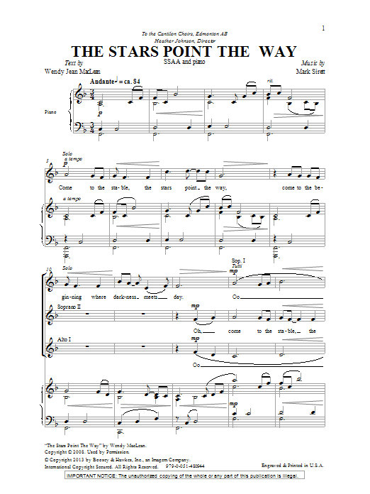 Mark Sirett The Stars Point The Way sheet music notes and chords arranged for SSA Choir