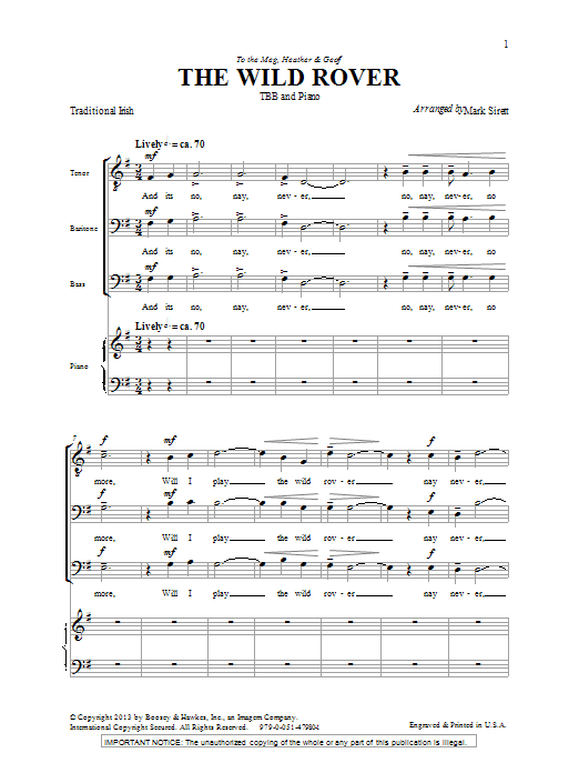 Mark Sirett The Wild Rover sheet music notes and chords arranged for TBB Choir