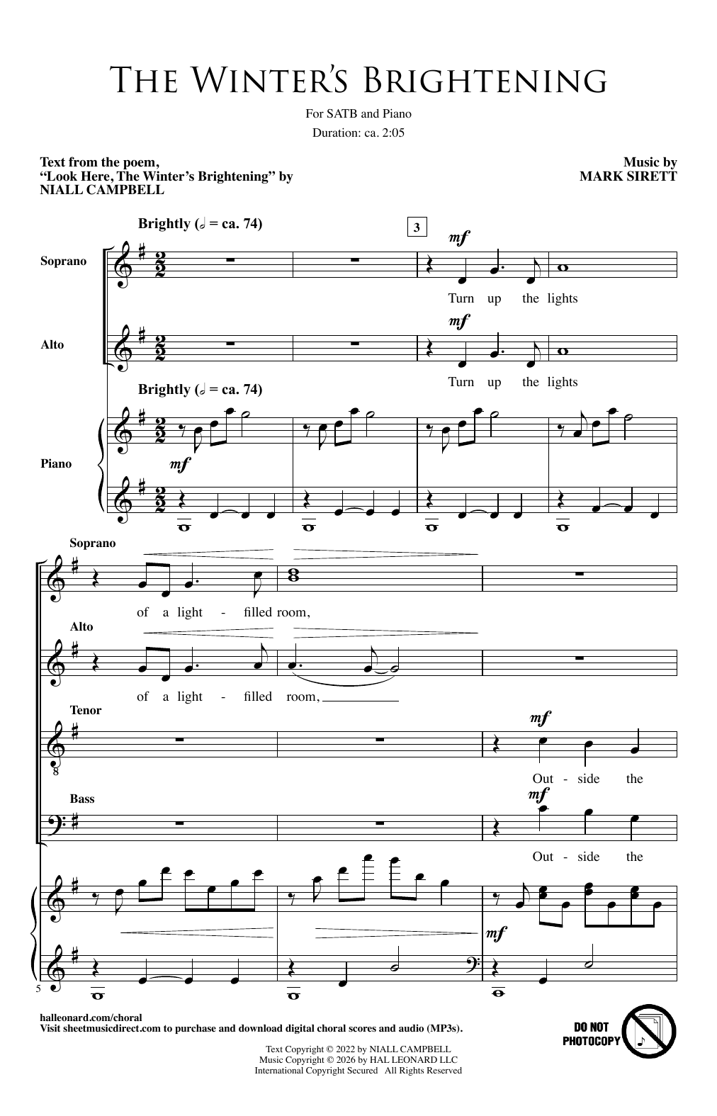 Mark Sirett The Winter's Brightening sheet music notes and chords arranged for SATB Choir
